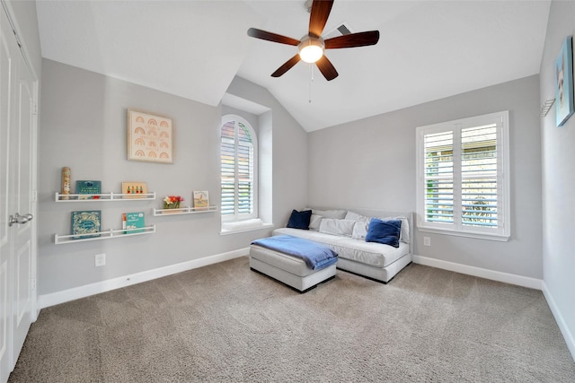 15715 Holloway Creek Ct, Houston, TX 77044 - carpeted bedroom featuring lofted ceiling and a ceiling fan