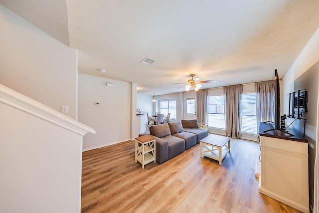 9415 Cholla Hill Ct, Houston, TX 77064 - living area featuring light wood finished floors and ceiling fan