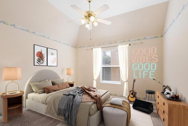 21331 Willow Glade Dr, Katy, TX 77450 - carpeted bedroom featuring high vaulted ceiling and ceiling fan