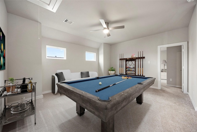 308 Spruce Oak Ln, Waller, TX 77484 - playroom with light carpet, ceiling fan, and billiards