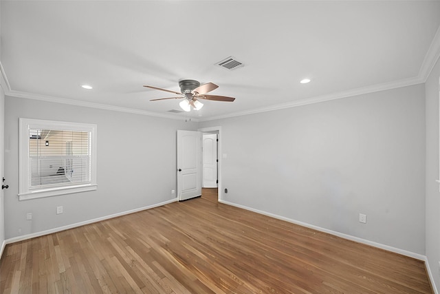 4302 Wigton Dr, Houston, TX 77096 - unfurnished room with ceiling fan, wood finished floors, ornamental molding, and recessed lighting