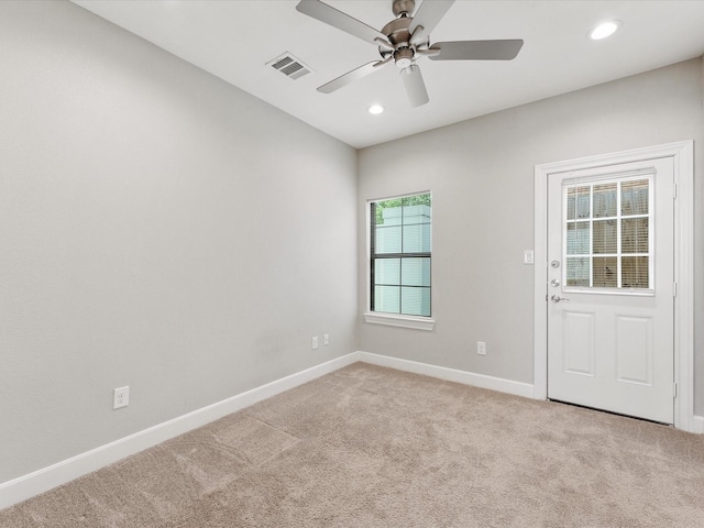 3303 Beverly Forest Dr, Houston, TX 77057 - empty room featuring light carpet, a ceiling fan, and recessed lighting