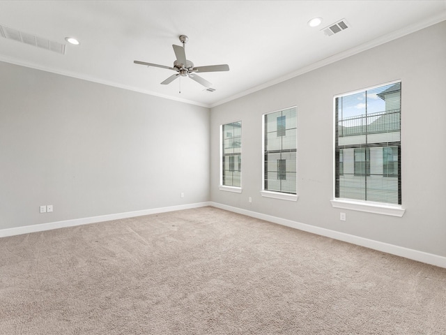 3303 Beverly Forest Dr, Houston, TX 77057 - carpeted empty room with crown molding, a ceiling fan, and recessed lighting
