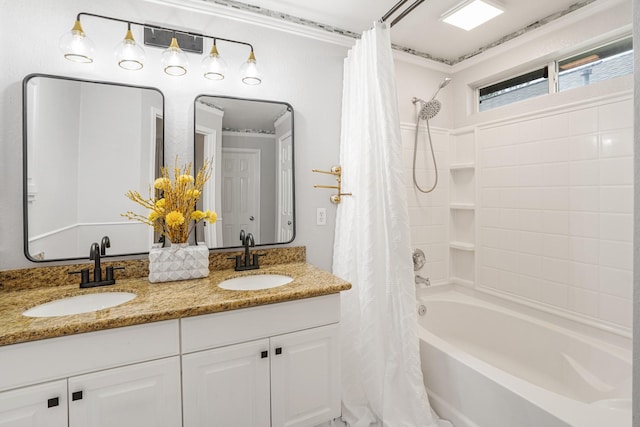 17919 Eagle Pass Falls Ct, Humble, TX 77346 - bathroom featuring shower / bath combo and double vanity