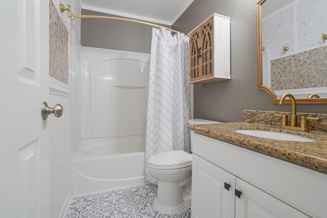 17919 Eagle Pass Falls Ct, Humble, TX 77346 - bathroom featuring vanity, shower / bathtub combination with curtain, and tile patterned floors
