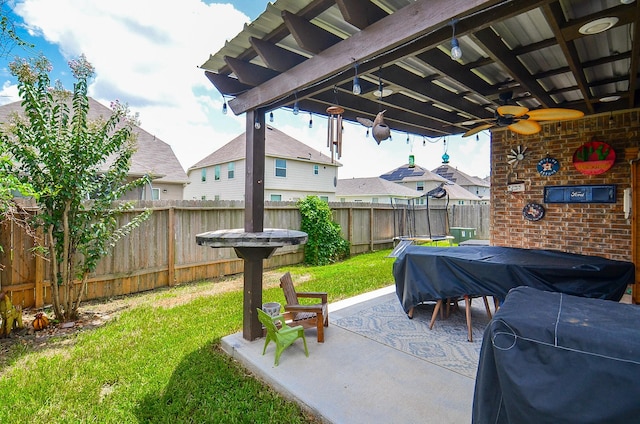 6215 Carnaby Ln, Rosenberg, TX 77471 - fenced backyard with a ceiling fan and a patio