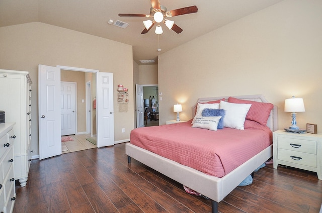 6215 Carnaby Ln, Rosenberg, TX 77471 - bedroom with vaulted ceiling, wood finished floors, and ceiling fan