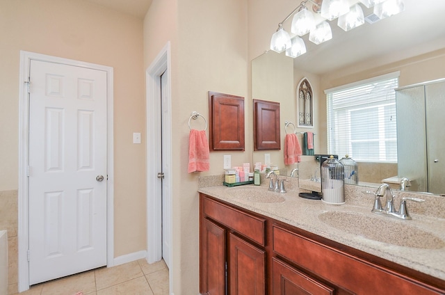 6215 Carnaby Ln, Rosenberg, TX 77471 - full bathroom featuring tile patterned floors, double vanity, and an enclosed shower
