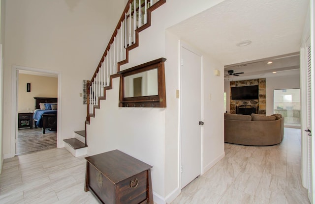 5422 Windy Lake Dr, Houston, TX 77345 - corridor with stairway and baseboards