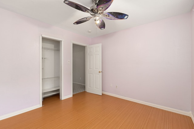 2351 Loyanne Dr, Spring, TX 77373 - unfurnished bedroom featuring light wood finished floors, a closet, and ceiling fan