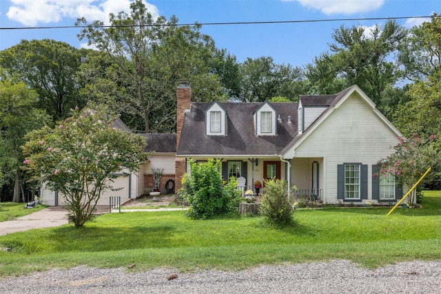 3357 Tamy Ln, Brenham, TX 77833 - new england style home featuring a porch, driveway, a chimney, and a front lawn
