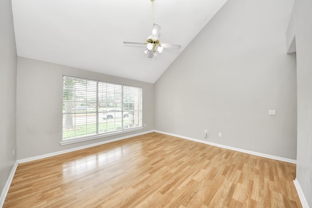 9410 Gatmere Ct, Sugar Land, TX 77498 - spare room with light wood finished floors, ceiling fan, and high vaulted ceiling