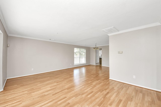 9410 Gatmere Ct, Sugar Land, TX 77498 - unfurnished room featuring light wood-type flooring, ornamental molding, and a chandelier