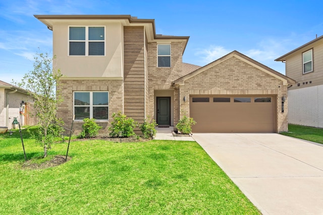 207 William Ln, Rosharon, TX 77583 - view of front of house with an attached garage, driveway, a front yard, and brick siding