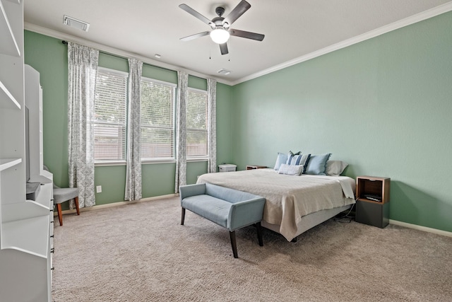 14402 Hazeldale Dr, Cypress, TX 77429 - carpeted bedroom with crown molding and a ceiling fan