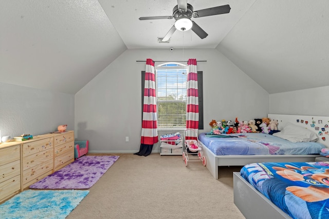 14402 Hazeldale Dr, Cypress, TX 77429 - carpeted bedroom featuring vaulted ceiling and a ceiling fan