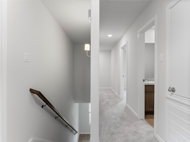 306 N Orange St, Sweeny, TX 77480 - hall with an upstairs landing and light carpet