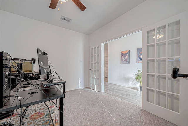 5703 Morning Vista Rd, Katy, TX 77493 - carpeted office with french doors and ceiling fan