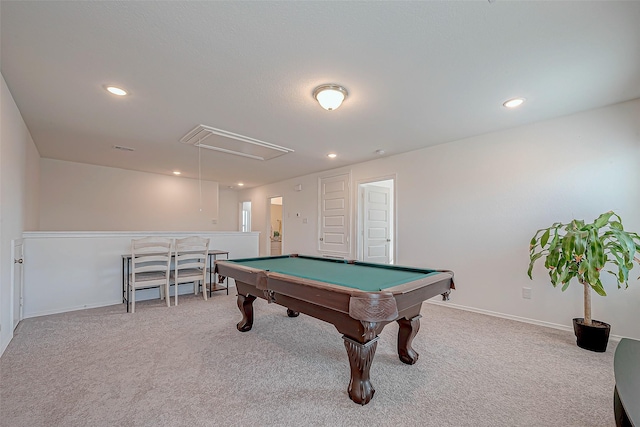 5703 Morning Vista Rd, Katy, TX 77493 - game room with attic access, carpet, recessed lighting, and pool table