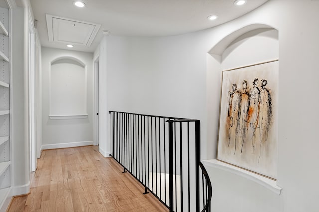 919 Worthshire St, Houston, TX 77008 - corridor with attic access, recessed lighting, and light wood-type flooring