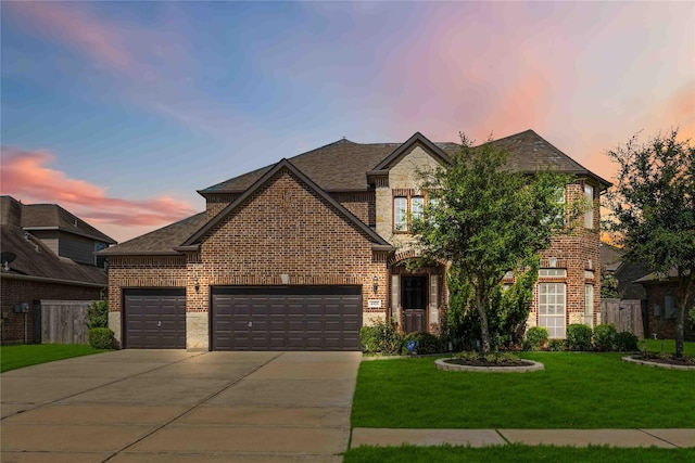 4306 Dalea Clover Ln, Manvel, TX 77578 - french country inspired facade with brick siding, driveway, a garage, and stone siding