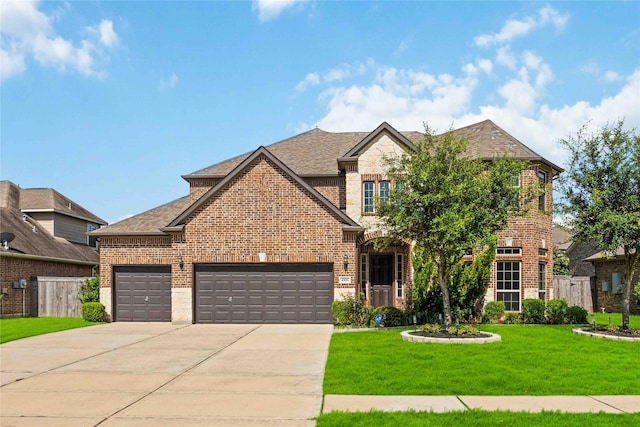 4306 Dalea Clover Ln, Manvel, TX 77578 - view of front of house with brick siding, concrete driveway, an attached garage, and stone siding