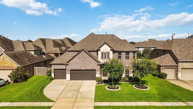 4306 Dalea Clover Ln, Manvel, TX 77578 - french country inspired facade with brick siding, concrete driveway, a front lawn, and an attached garage