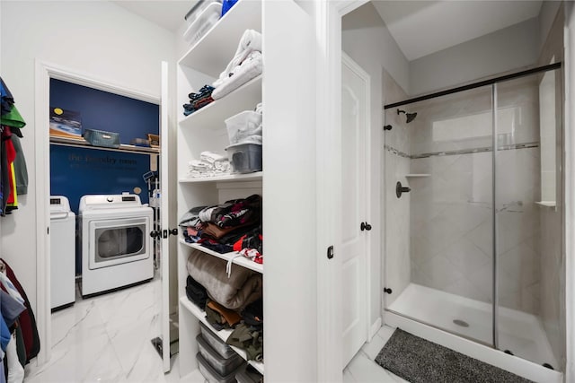 4306 Dalea Clover Ln, Manvel, TX 77578 - washroom featuring marble finish floors and independent washer and dryer