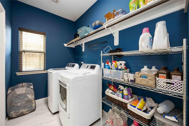 4306 Dalea Clover Ln, Manvel, TX 77578 - laundry area featuring washer and clothes dryer and light marble finish floors