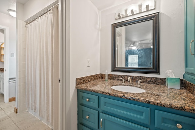 4018 Shady Springs Dr, Seabrook, TX 77586 - bathroom featuring tile patterned flooring, vanity, and a shower with curtain