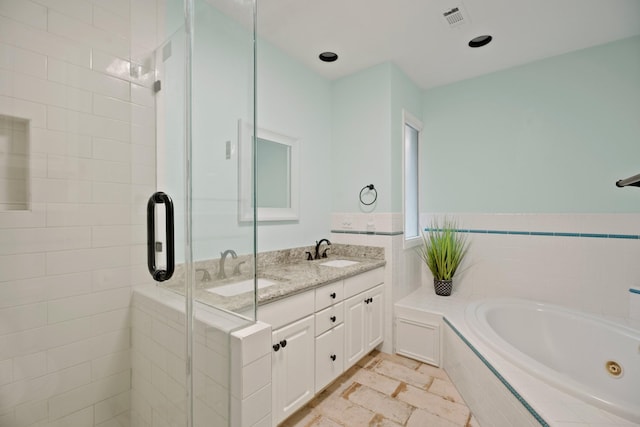 4018 Shady Springs Dr, Seabrook, TX 77586 - full bath with a whirlpool tub, a shower stall, and double vanity