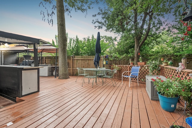 4018 Shady Springs Dr, Seabrook, TX 77586 - wooden terrace featuring a gazebo and a fenced backyard