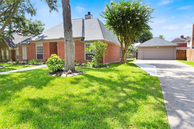 4311 Pebble Beach Dr, League City, TX 77573 - view of front of property with a garage, brick siding, concrete driveway, and a chimney