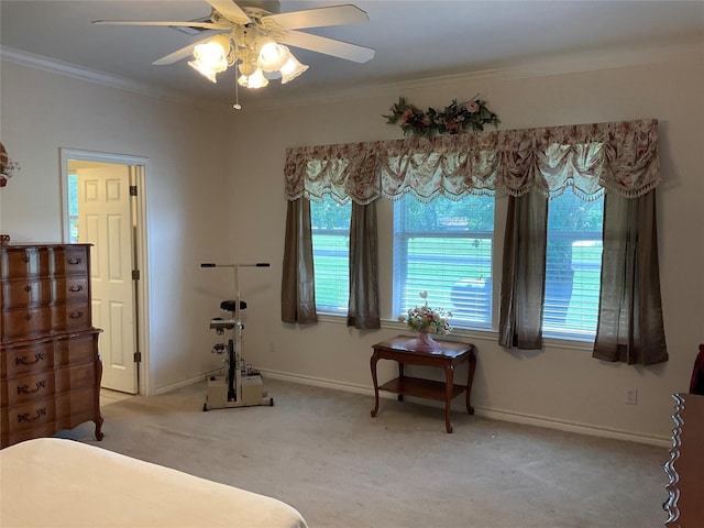 30 Piper Ln, Normangee, TX 77871 - bedroom featuring crown molding, light colored carpet, and ceiling fan