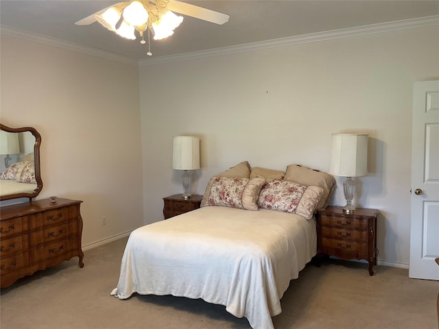 30 Piper Ln, Normangee, TX 77871 - bedroom with ornamental molding, light carpet, and a ceiling fan