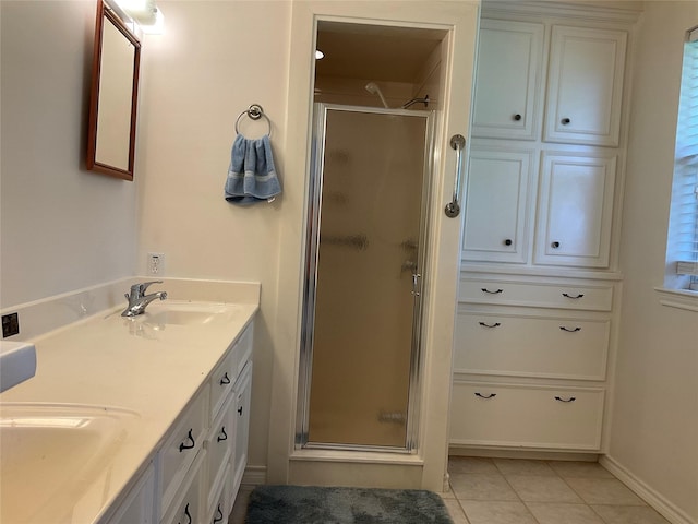 30 Piper Ln, Normangee, TX 77871 - full bath featuring a stall shower, tile patterned flooring, and double vanity