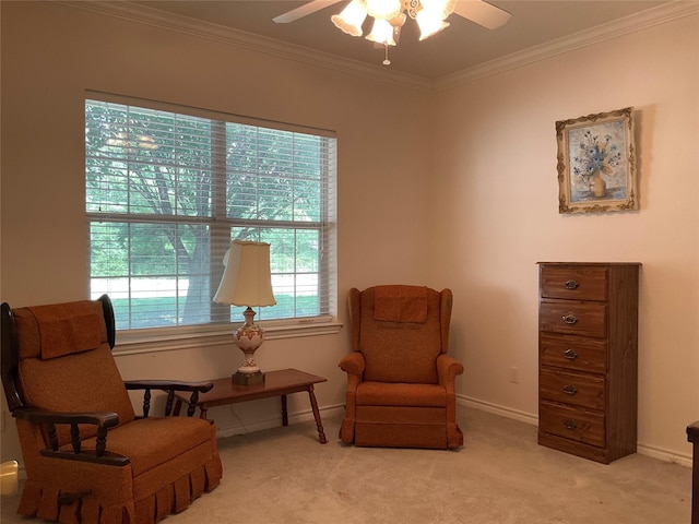 30 Piper Ln, Normangee, TX 77871 - sitting room with a ceiling fan, carpet floors, and crown molding