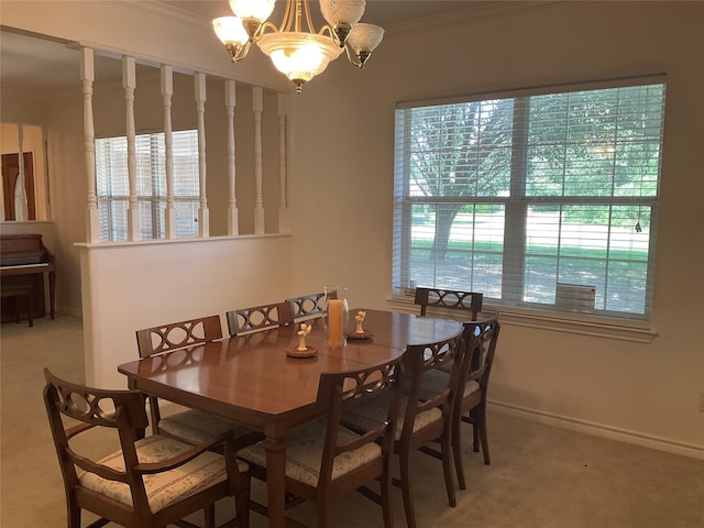 30 Piper Ln, Normangee, TX 77871 - carpeted dining area featuring ornamental molding and a chandelier