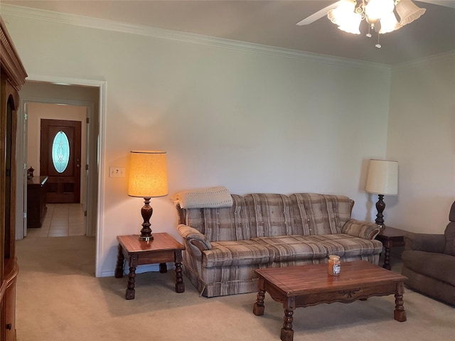 30 Piper Ln, Normangee, TX 77871 - carpeted living room with ceiling fan and crown molding