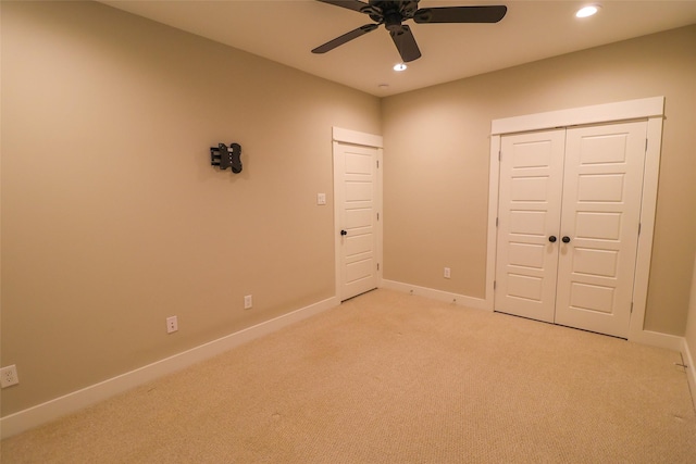 5213 Pinemont Creek Ln, Houston, TX 77018 - unfurnished bedroom with light colored carpet, recessed lighting, ceiling fan, and a closet