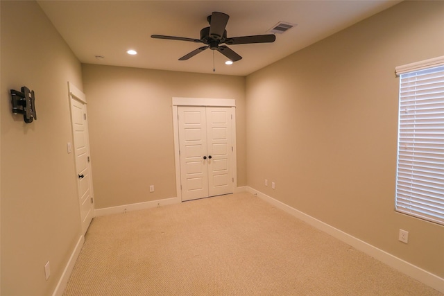 5213 Pinemont Creek Ln, Houston, TX 77018 - unfurnished bedroom featuring light carpet, recessed lighting, a closet, and ceiling fan