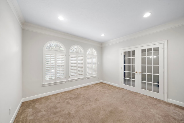 16426 Torry View Ter, Houston, TX 77095 - unfurnished room with french doors, carpet, crown molding, and recessed lighting