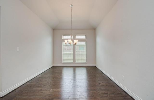 3605 Dolan Trail Ct, Pearland, TX 77584 - spare room with a chandelier, dark wood finished floors, and vaulted ceiling