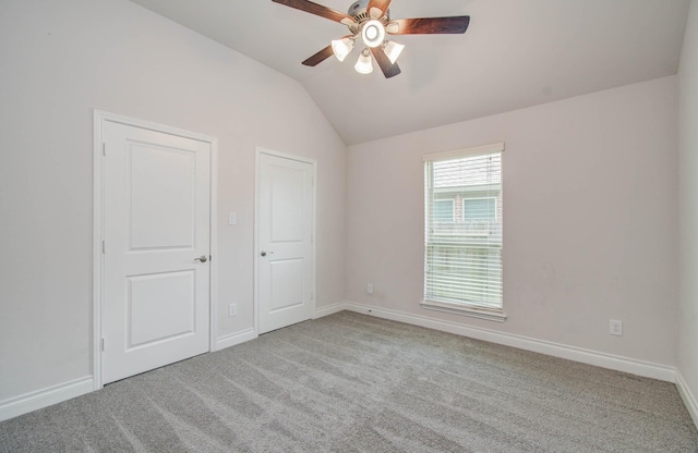 3605 Dolan Trail Ct, Pearland, TX 77584 - unfurnished bedroom featuring vaulted ceiling, carpet, and ceiling fan