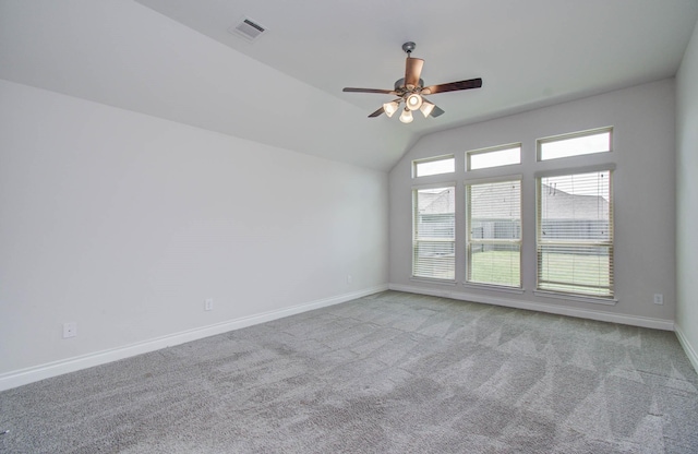 3605 Dolan Trail Ct, Pearland, TX 77584 - empty room with carpet flooring, ceiling fan, and vaulted ceiling