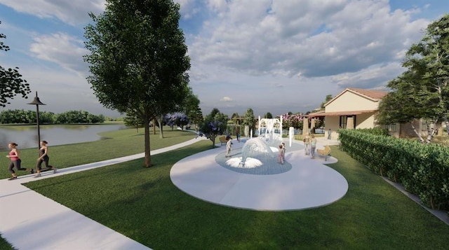 14315 Summer Prairie Trl, Cypress, TX 77433 - view of community with a lawn and a water view