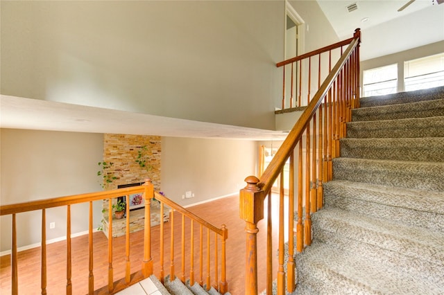 15403 Meadow Village Dr, Houston, TX 77095 - stairs featuring wood finished floors and a high ceiling