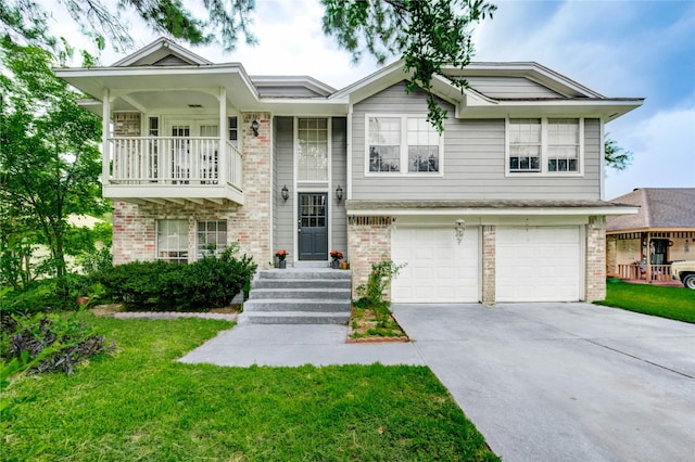 15403 Meadow Village Dr, Houston, TX 77095 - bi-level home with brick siding, driveway, a front yard, and an attached garage