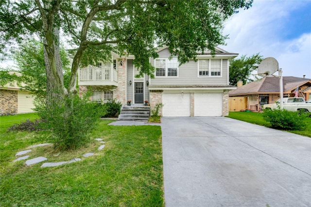 15403 Meadow Village Dr, Houston, TX 77095 - split foyer home with an attached garage, driveway, a front lawn, and brick siding