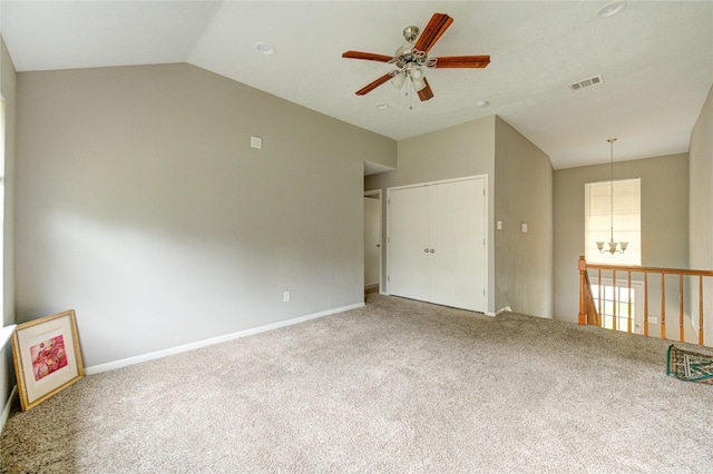 15403 Meadow Village Dr, Houston, TX 77095 - carpeted empty room featuring ceiling fan and lofted ceiling